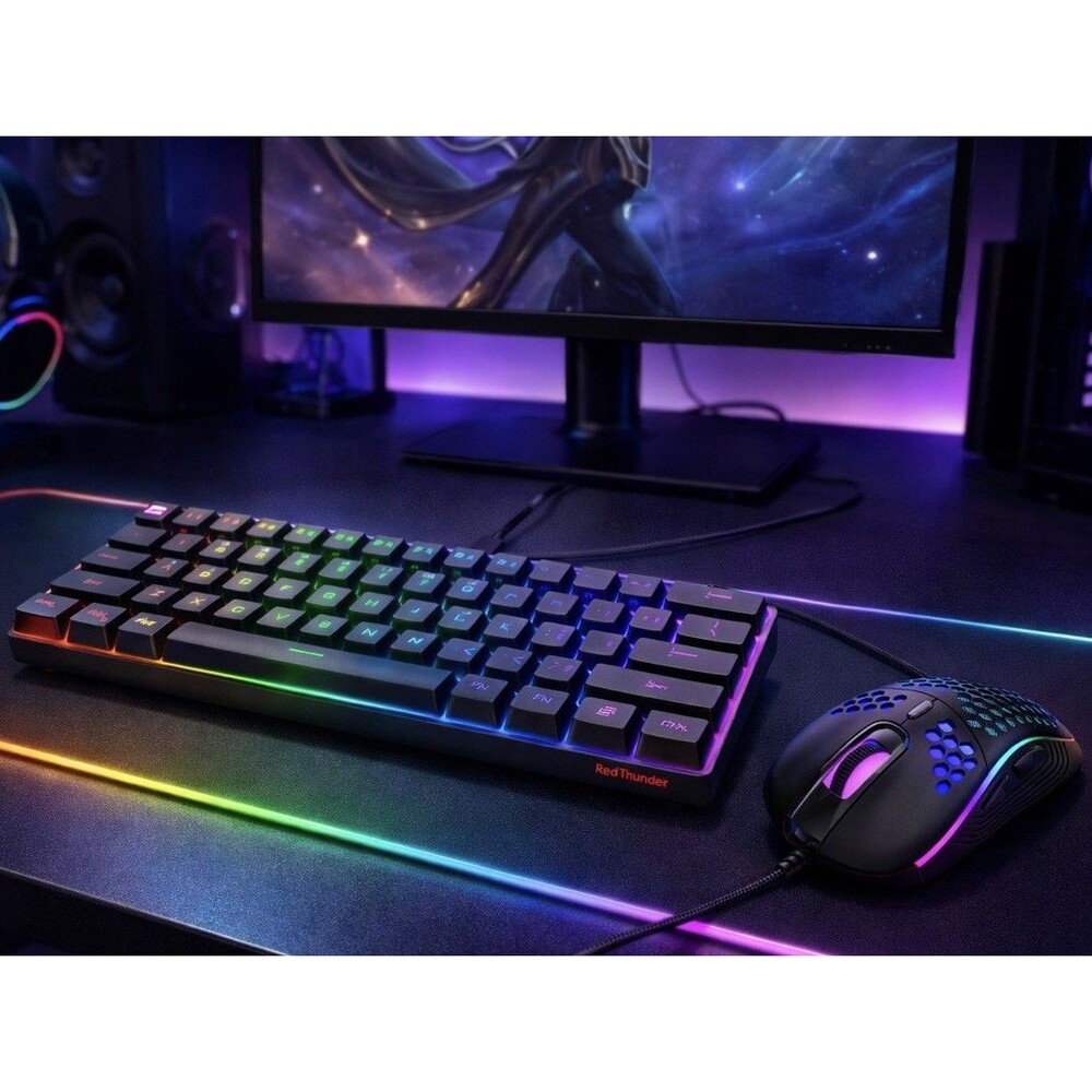 RedThunder 60% Gaming Keyboard Mouse Combo, 61 Keys RGB Backlit, Ultra-Compact
